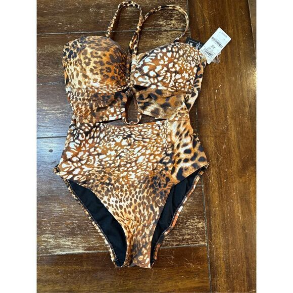 Bar III Glam Cheetah Keyhole-Cutout Swimsuit - Picture 2 of 9